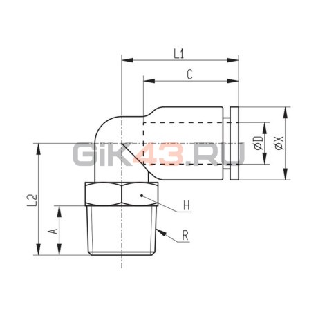 Фитинг угловой R7520 6-M5
