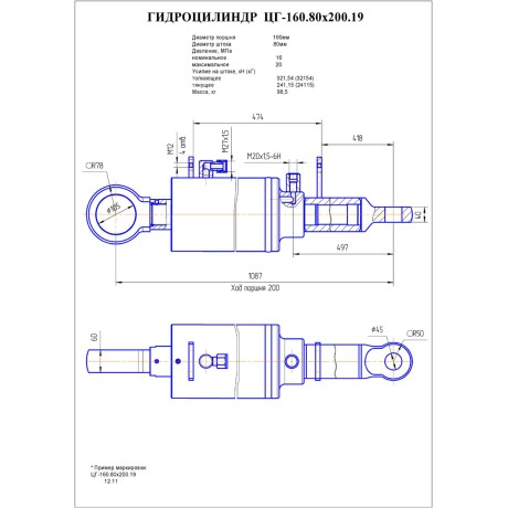 Гидроцилиндр ЦГ 160.80x200.19