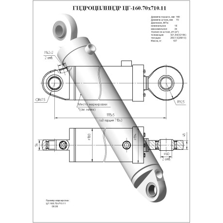 Гидроцилиндр ЦГ 160.70x710.11