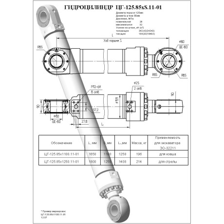 Гидроцилиндр ЦГ 125.85x1100.11-01