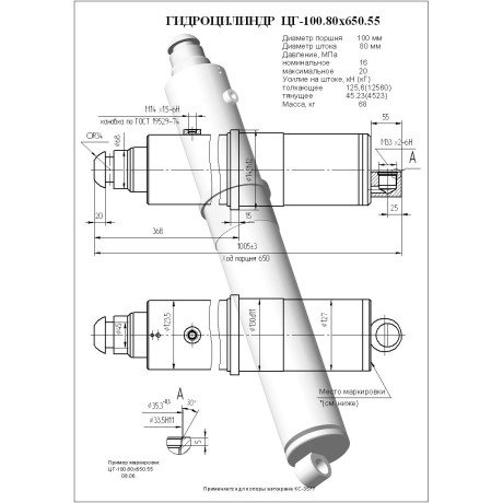 Гидроцилиндр ЦГ 100.80x650.55