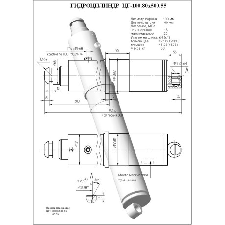 Гидроцилиндр ЦГ 100.80x500.55