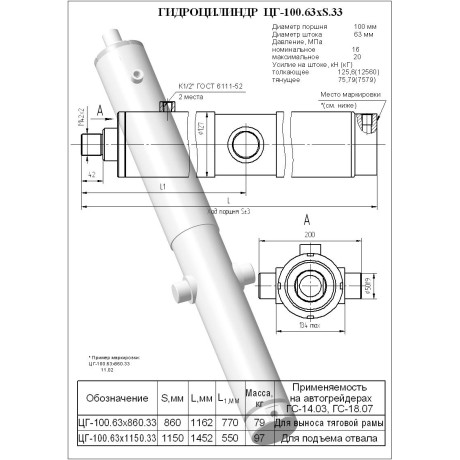 Гидроцилиндр ЦГ 100.63x860.33