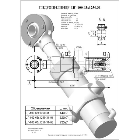 Гидроцилиндр ЦГ 100.63x1250.31