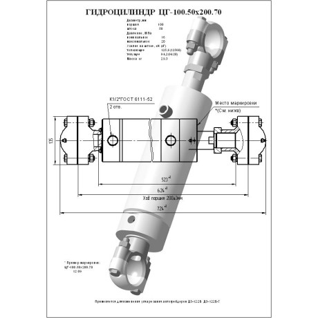 Гидроцилиндр ЦГ 100.50x200.70