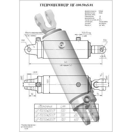 Гидроцилиндр ЦГ 100.50x200.01