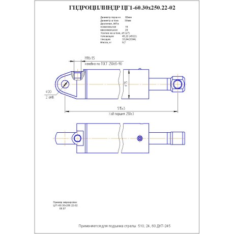 Гидроцилиндр ЦГ1-60.30x250.22-02