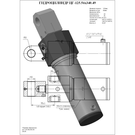 Гидроцилиндр ЦГ-125.56х340.49