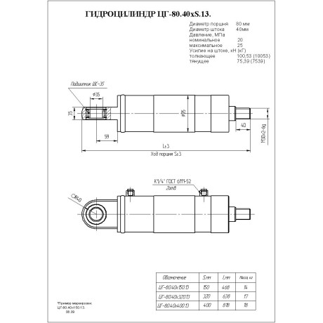Гидроцилиндр ЦГ-80.40х150.13
