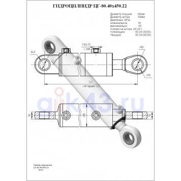 40 80. ЦГ-80.40Х450.22. Гидроцилиндр 80.40х450.22. Гидроцилиндр 80.40х450.22 чертеж. Гидроцилиндр 80.40х450.22 Размеры.
