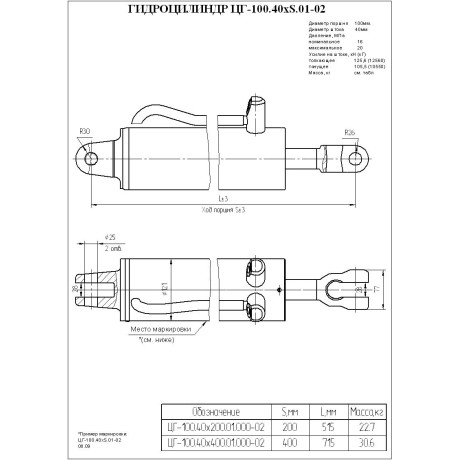 Гидроцилиндр ЦГ-100.40х200.01.000-02