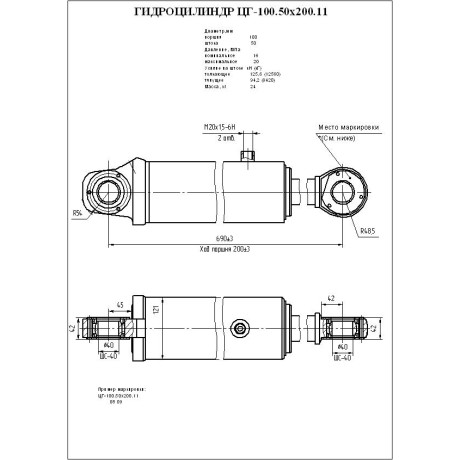 Гидроцилиндр ЦГ-100.50х200.11