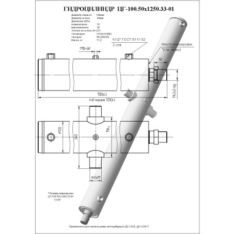 Гидроцилиндр ЦГ-100.50х1250.33-01
