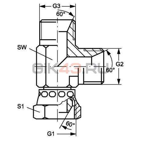 Тройник NPT 1/4'  - NPT 1/4' - BSP 1/4' Ш-Ш-Г (CN-04)